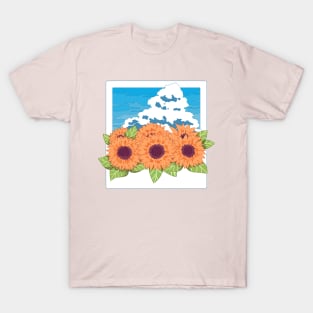 The Japanese hot summertime, the cloudy sky and the sunflowers T-Shirt